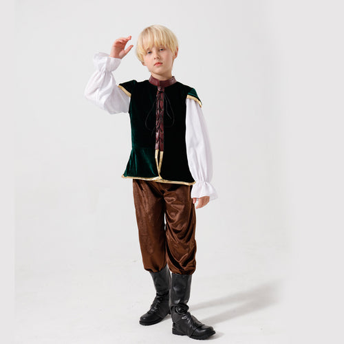 Unisex nan mittelalterliches Kinderkostüm Set mit Samtweste, geraffter Pluderhose und Renaissance-Details Echo Archiv