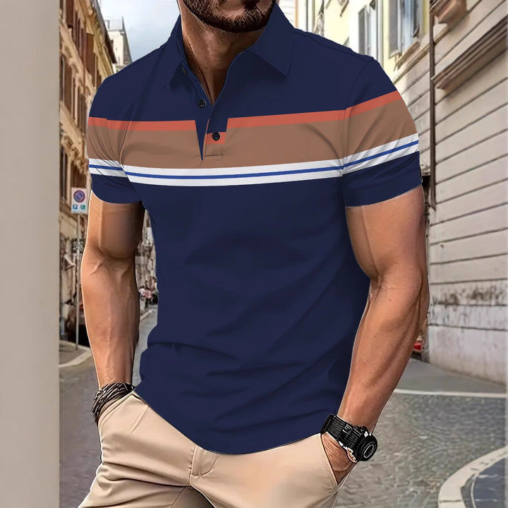 Herren Kurzarm Poloshirt mit modernen Blockstreifen Echoarchiv