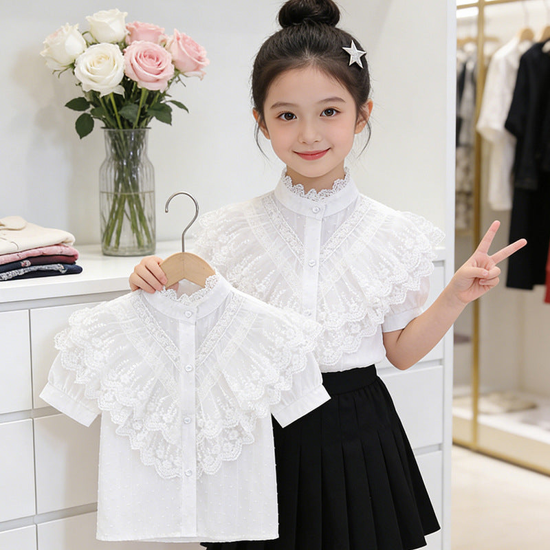 Mädchen elegante Rüschenbluse mit Spitzenbesatz Echo Archiv
