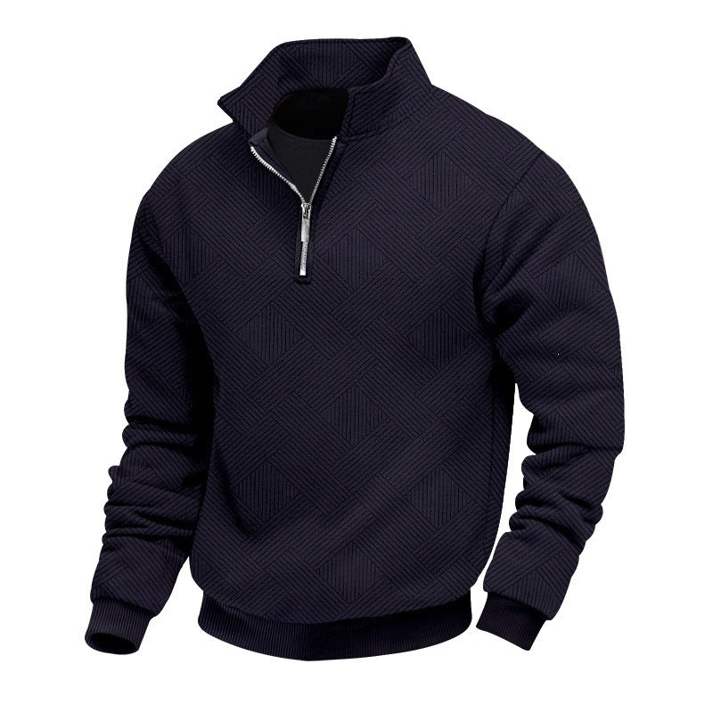 Herren Strukturierter Halbzip-Pullover mit Stehkragen und Rippbündchen Echoarchiv