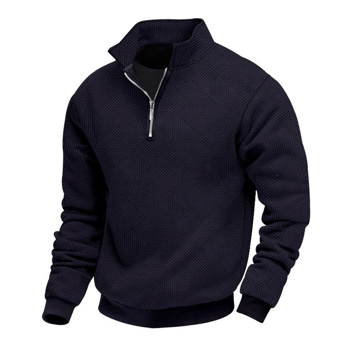 Herren Strukturierter Halbzip-Pullover mit Stehkragen und Rippbündchen Echoarchiv