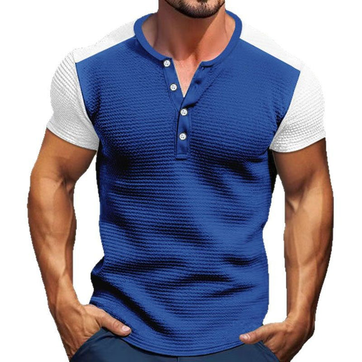 Herren Kurzarm Henley Shirt mit modischen Knöpfen Echoarchiv