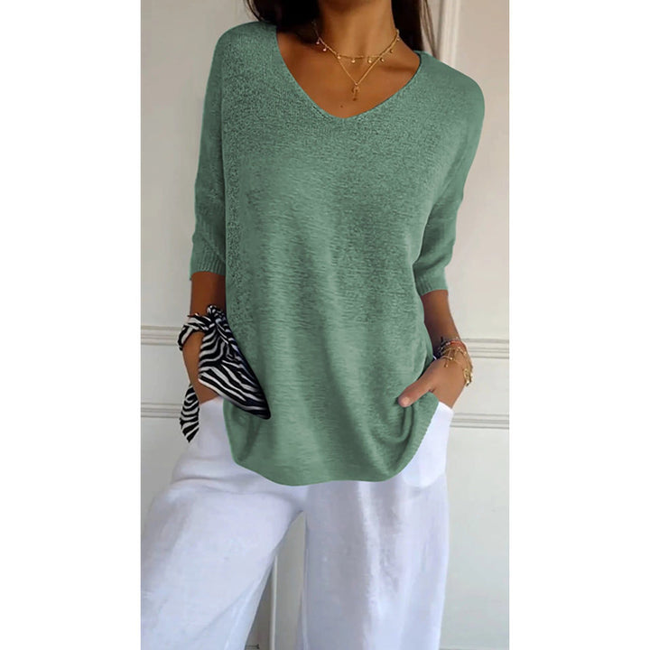 Damen nan locker sitzender V-Ausschnitt Feinstrickpullover mit dreiviertelÄrmeln Echo Archiv