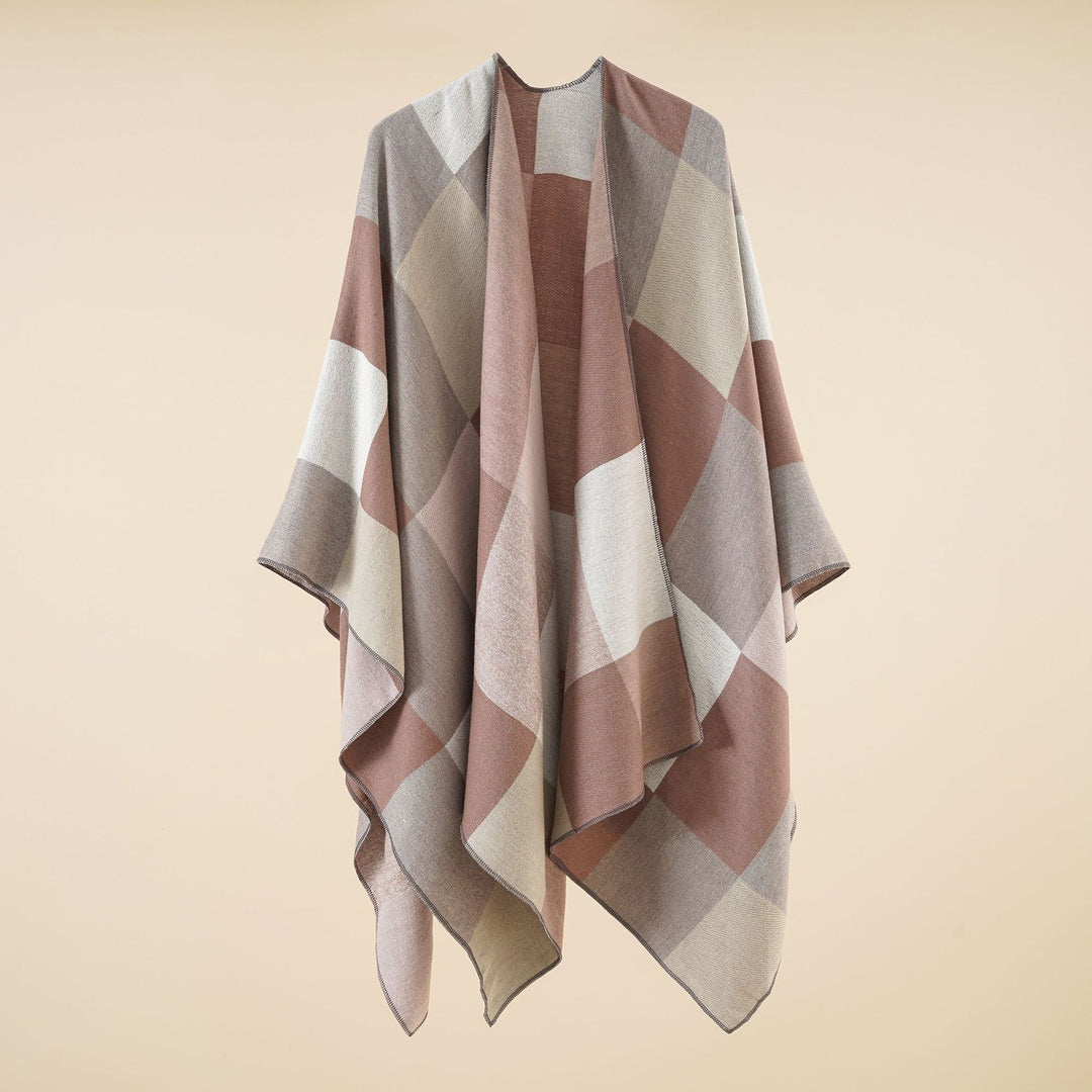 Damen Leichter Jacquard-Poncho mit geometrischem Muster und asymmetrischem Saum – Avérine