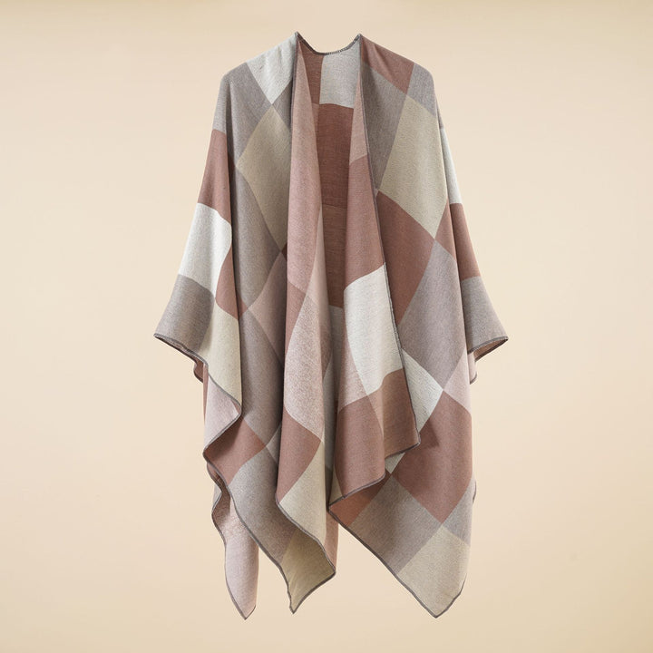 Damen Leichter Jacquard-Poncho mit geometrischem Muster und asymmetrischem Saum – Avérine