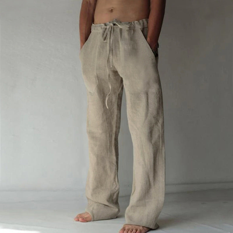 Herren lässige Leinen-Hose mit elastischem Bund und praktischen Seitentaschen Echoarchiv