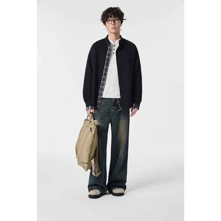 Unisex Oversize-Hemdjacke im Sweat-Overlay mit Stehkragen und karierter Innenmanschette Echoarchiv