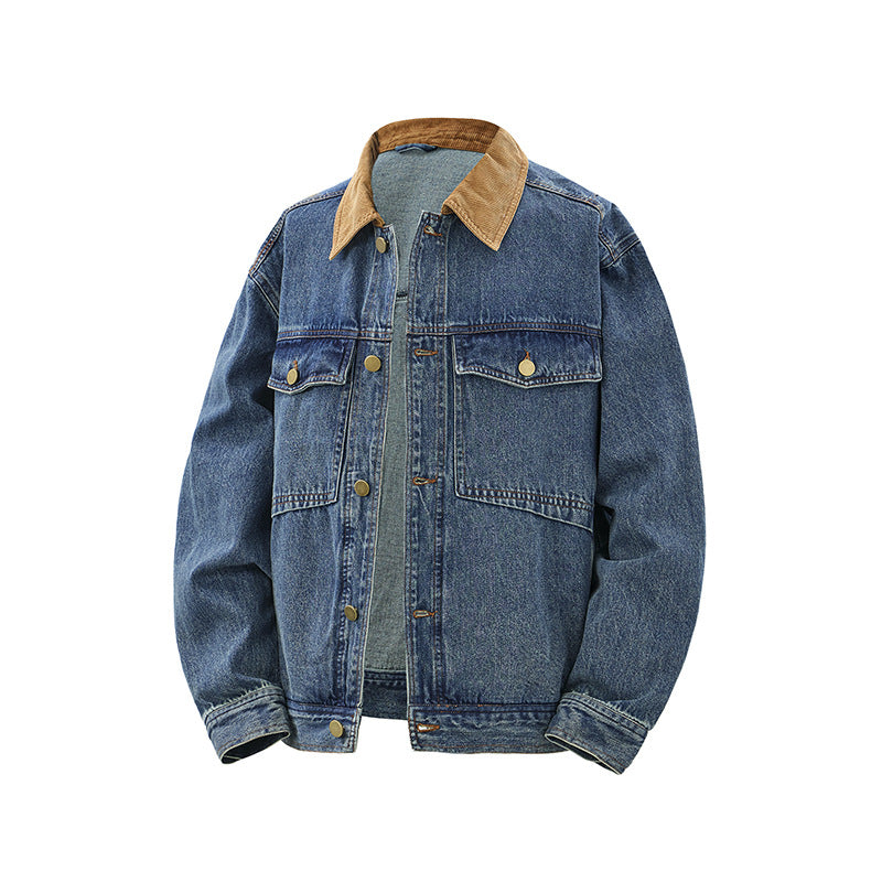 Herren Boxy Denim‑Blousonjacke mit Cordkragen und Multifunktionspattentaschen Echoarchiv