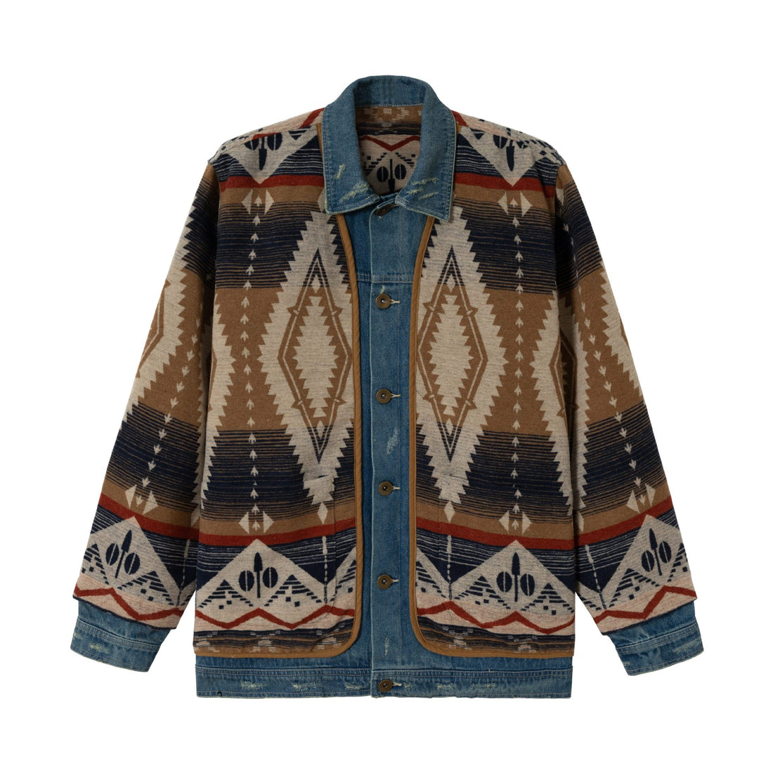 Unisex Kurzer gewobener Azteken-Cardigan mit Denimblende Echoarchiv