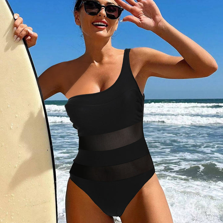Damen Einseitiger Badeanzug mit transparenten Mesh-Einsätzen Echo Archiv