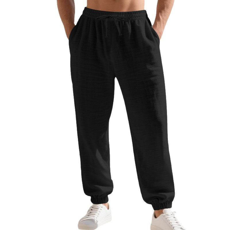 Herren nan leichte Leinen-Baumwoll Loungehose mit elastischem Tunnelzug, seitlichen Eingrifftaschen und elastischen Beinabschlüssen Echo Archiv