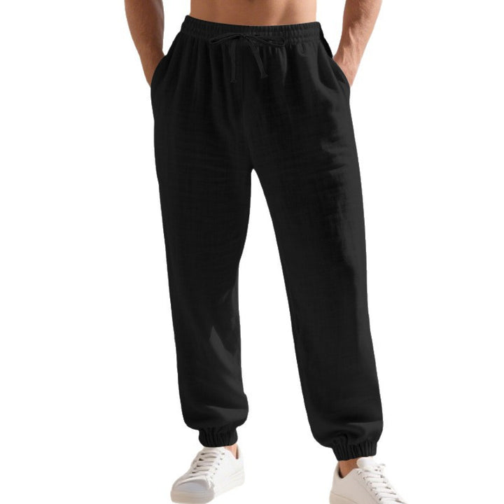 Herren nan leichte Leinen-Baumwoll Loungehose mit elastischem Tunnelzug, seitlichen Eingrifftaschen und elastischen Beinabschlüssen Echo Archiv