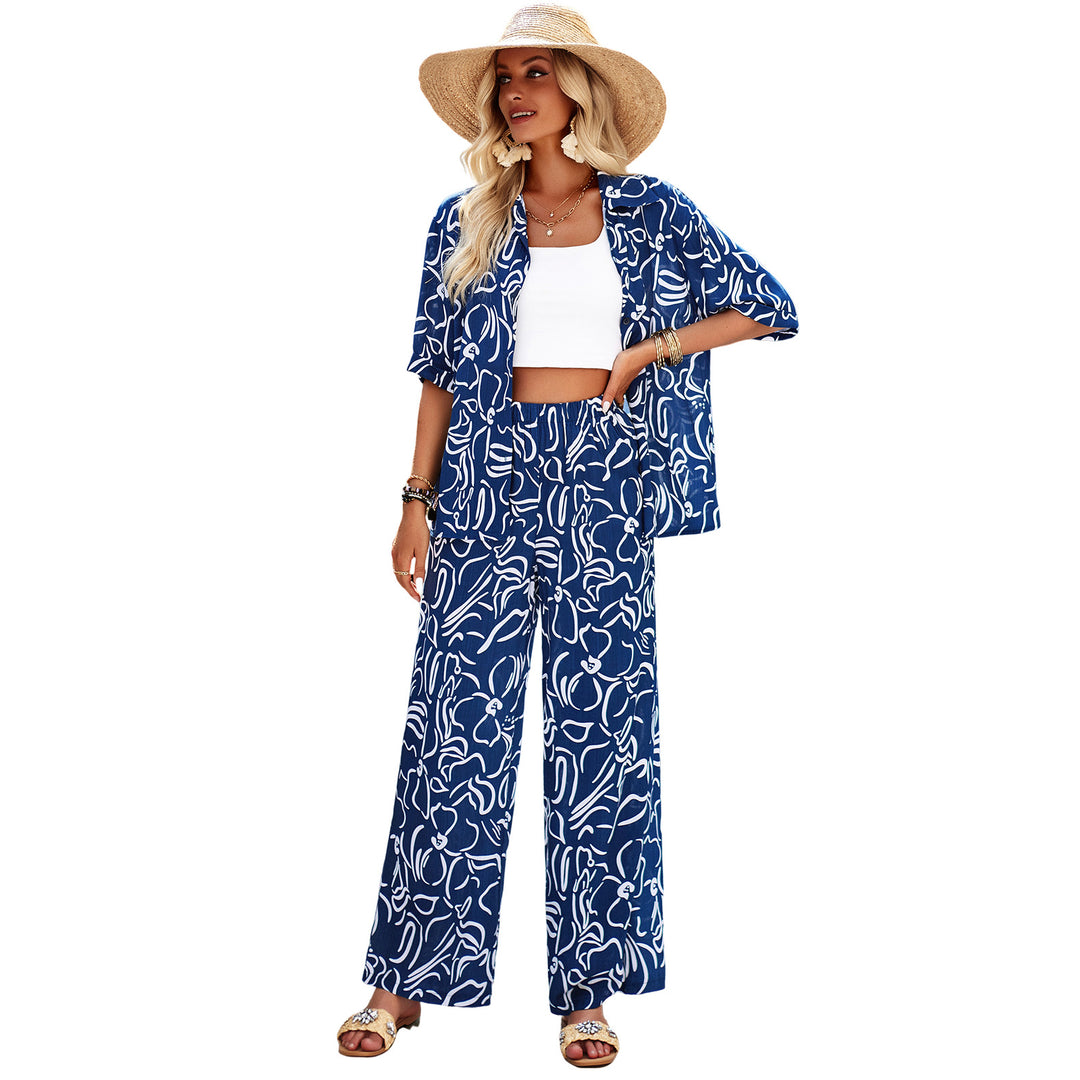 Damen luftiges Zweiteiliges Ensemble mit floralem Muster und weiten Hosen Echo Archiv