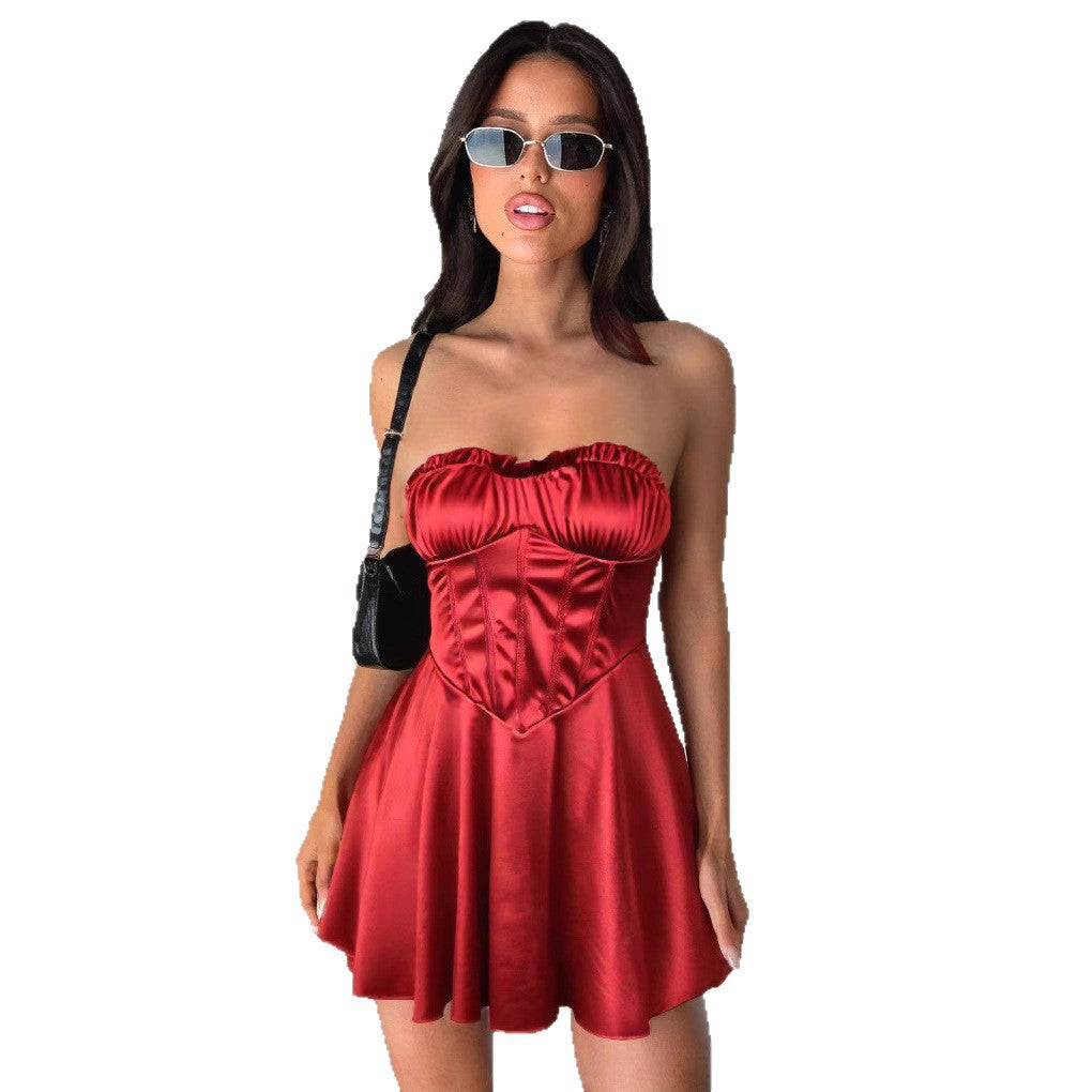 Damen trägerloses Minikleid mit Raffungen und figurschmeichelndem Schnitt Echo Archiv
