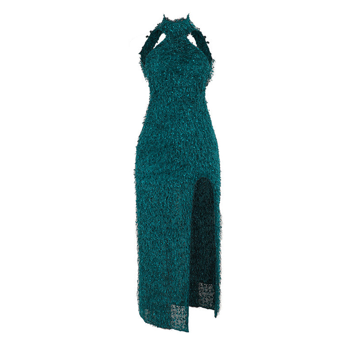Damen elegantes Maxikleid mit hohem Schlitz und floralem Strukturdesign Echo Archiv