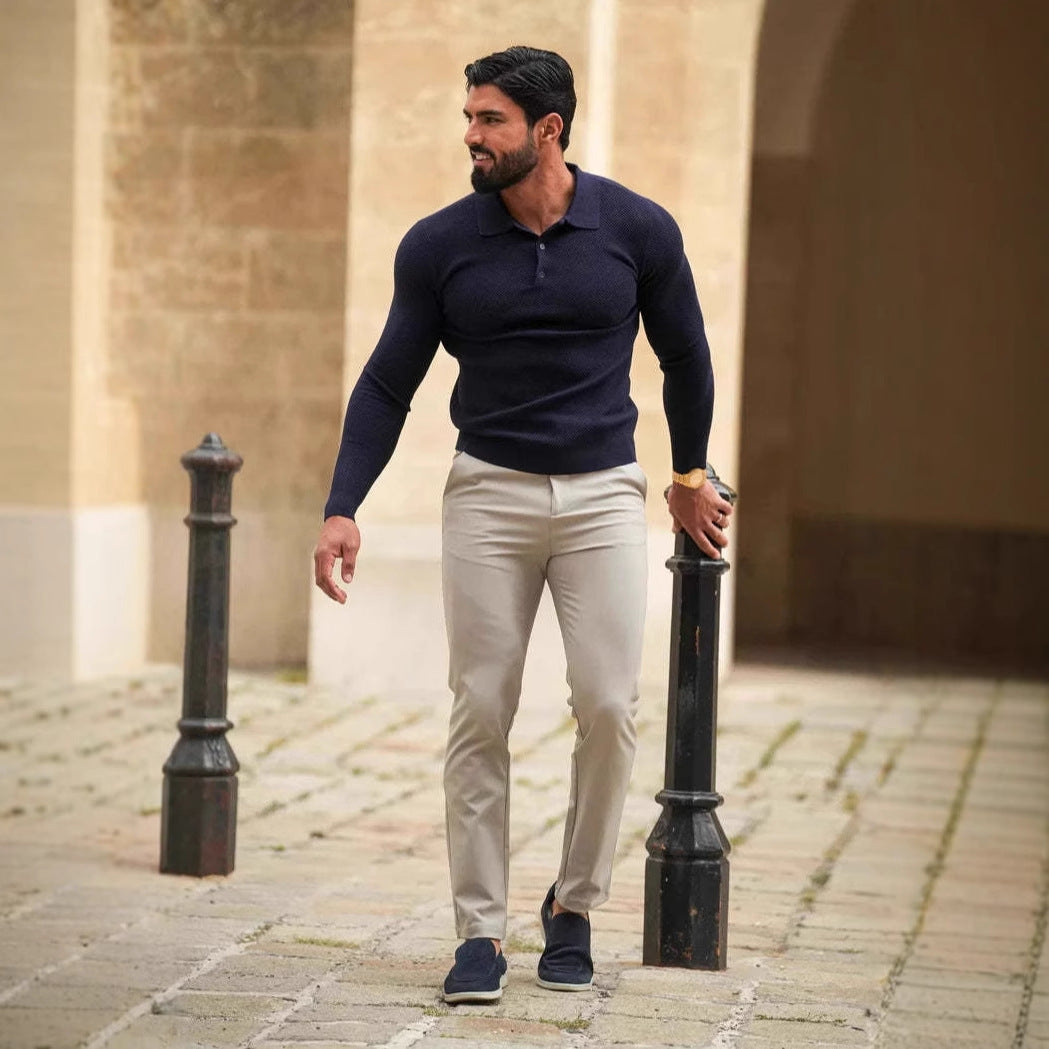 Herren Slim Fit Chinohose mit elastischem Bund und seitlichen Taschen Echoarchiv