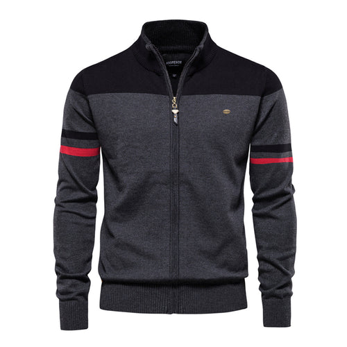 Herren Strickjacke mit modernem Zipper und sportiven Farbstreifen Echoarchiv