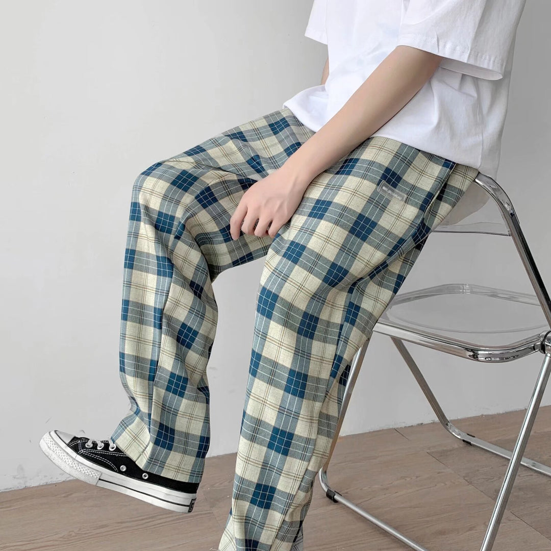 Herren Karierte Relaxed-Fit Hose mit Kordelzug und geradem Bein Echoarchiv