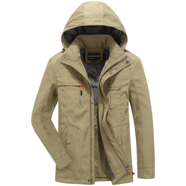 Herren wasserabweisende leichte Reisefunktionsjacke mit Kapuze und Mehrtaschen Echo Archiv