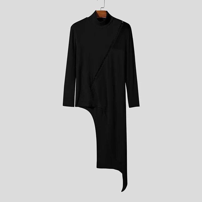 Damen nan avantgardistisches Longshirt mit schrägem Reißverschluss, Stehkragen und unregelmäßigem Zipfelsaum Echo Archiv