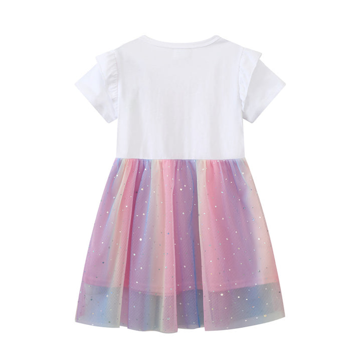 Mädchen Tüllkleid mit Einhorn-Applikation und buntem Glitzertüll Echo Archiv