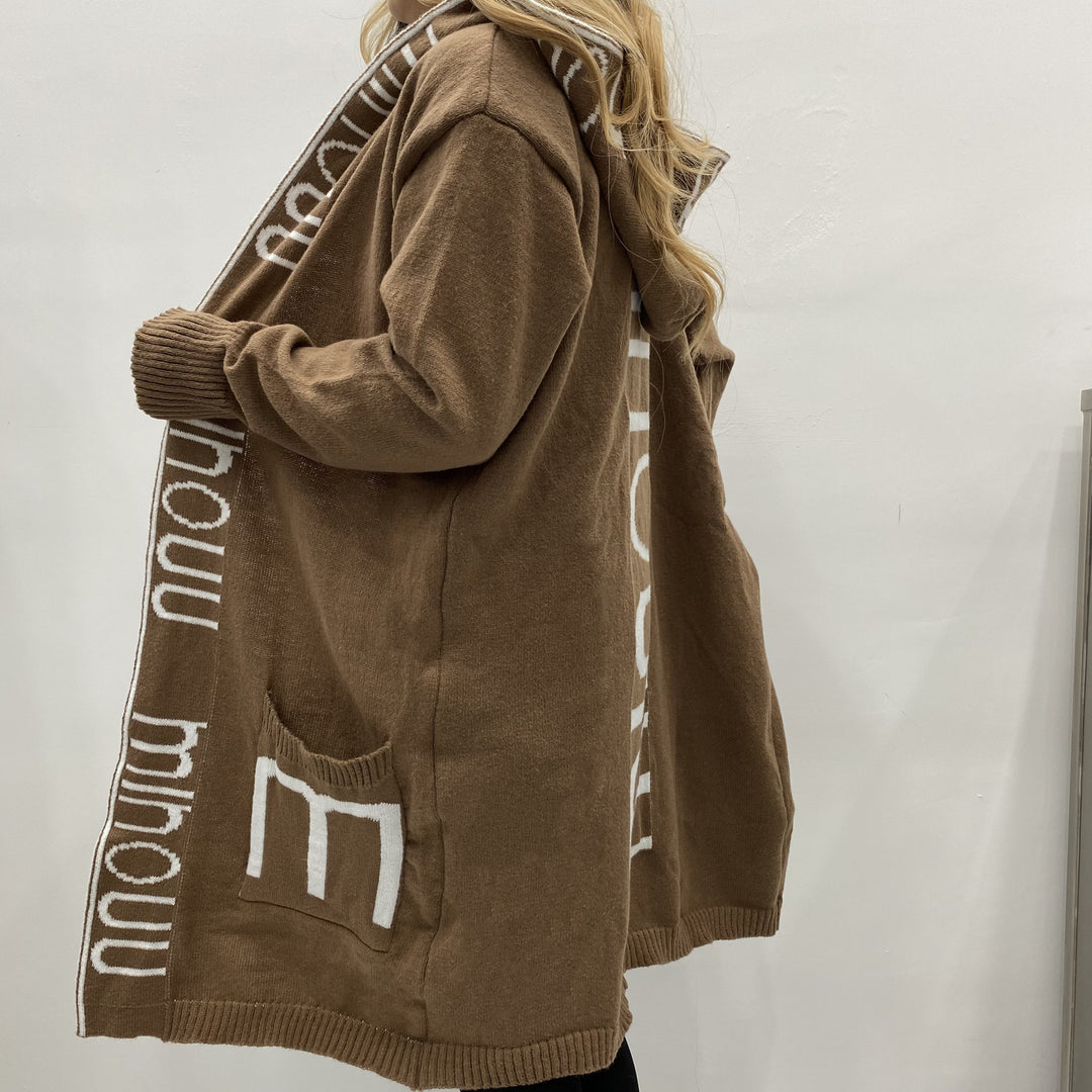 Damen Kapuzen-Cardigan im Oversize-Strick mit Logobordüre – Veloura