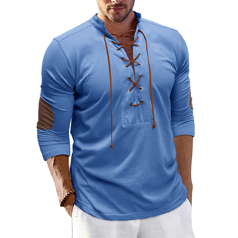 Herren Langarm-Henley-Shirt mit trendiger Schnürung und modischen Details Echoarchiv