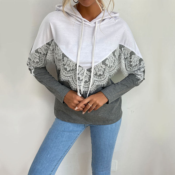 Damen Kapuzenpullover mit Spitzenbesatz und V‑Einsatz Echoarchiv