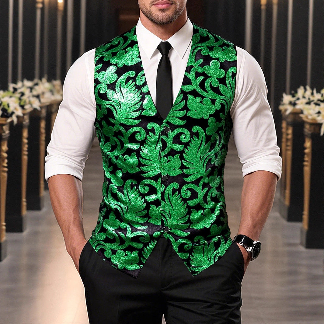Herren elegante Pailletten-Weste mit floralem Design Echoarchiv