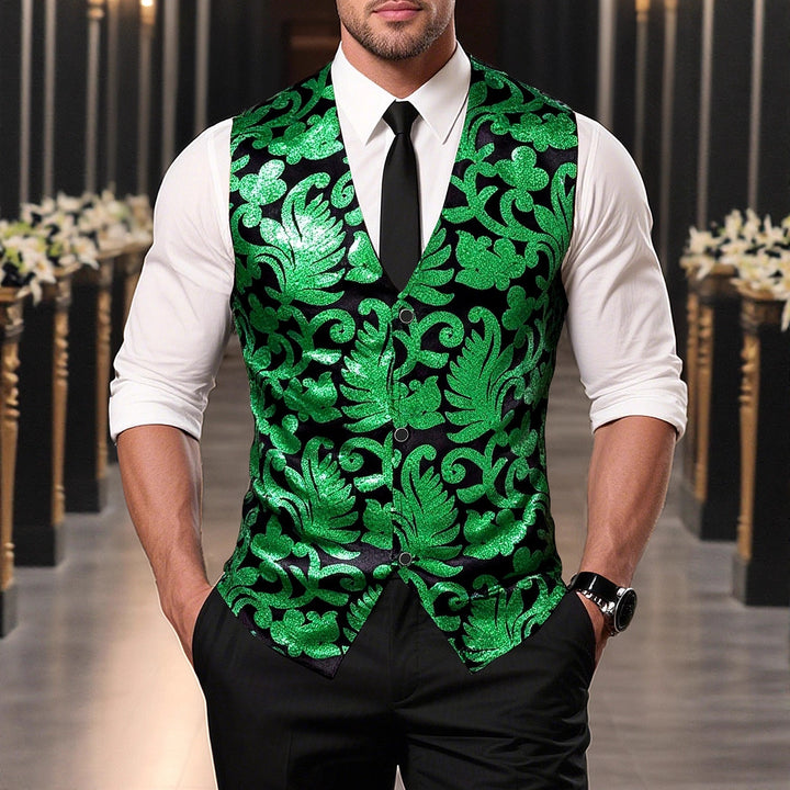 Herren elegante Pailletten-Weste mit floralem Design Echoarchiv