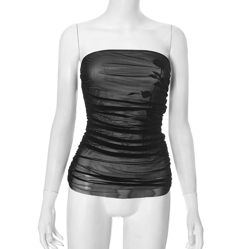 Damen Bandeau-Top mit Raffung und transparentem Stoff Echo Archiv