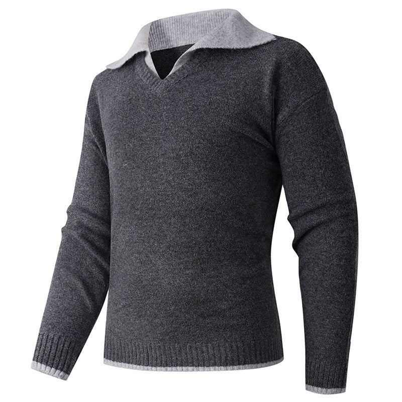 Herren V-Ausschnitt Pullover mit Hemdkragen und feiner Struktur Echoarchiv