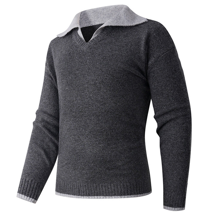 Herren V-Ausschnitt Pullover mit Hemdkragen und feiner Struktur Echoarchiv