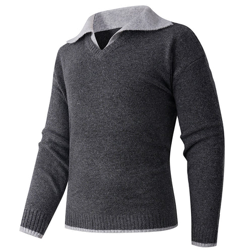 Herren V-Ausschnitt Pullover mit Hemdkragen und feiner Struktur Echoarchiv