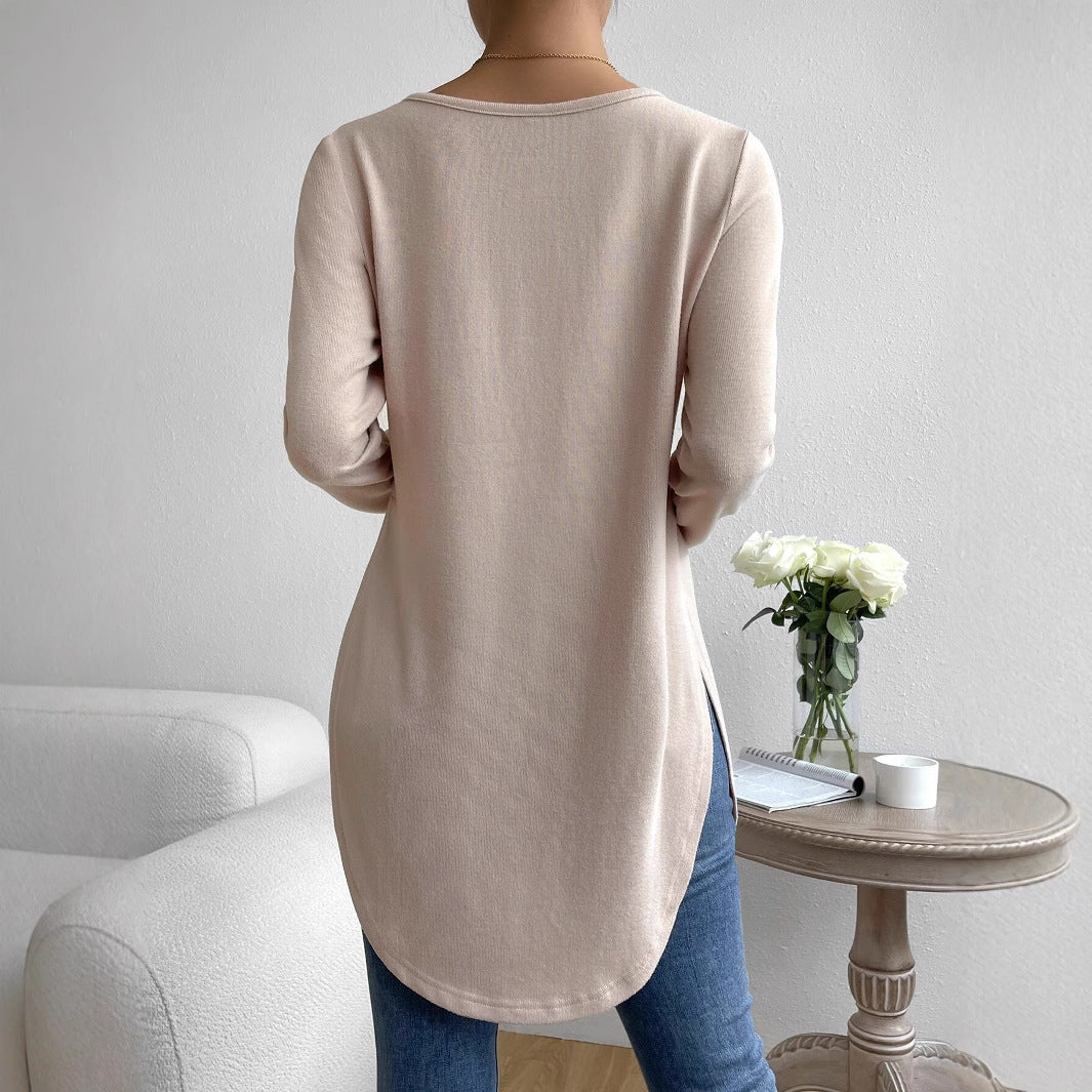 Damen Oversize Longline Feinstrick-Tunika mit Rundhalsausschnitt Echoarchiv