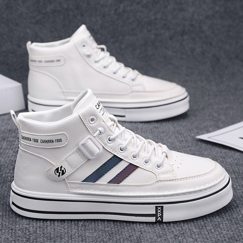 Unisex Mid-Top Street-Sneaker mit verstärkter Cupsohle, dekorativem Gurt und gepolstertem Knöchelkragen – Norré