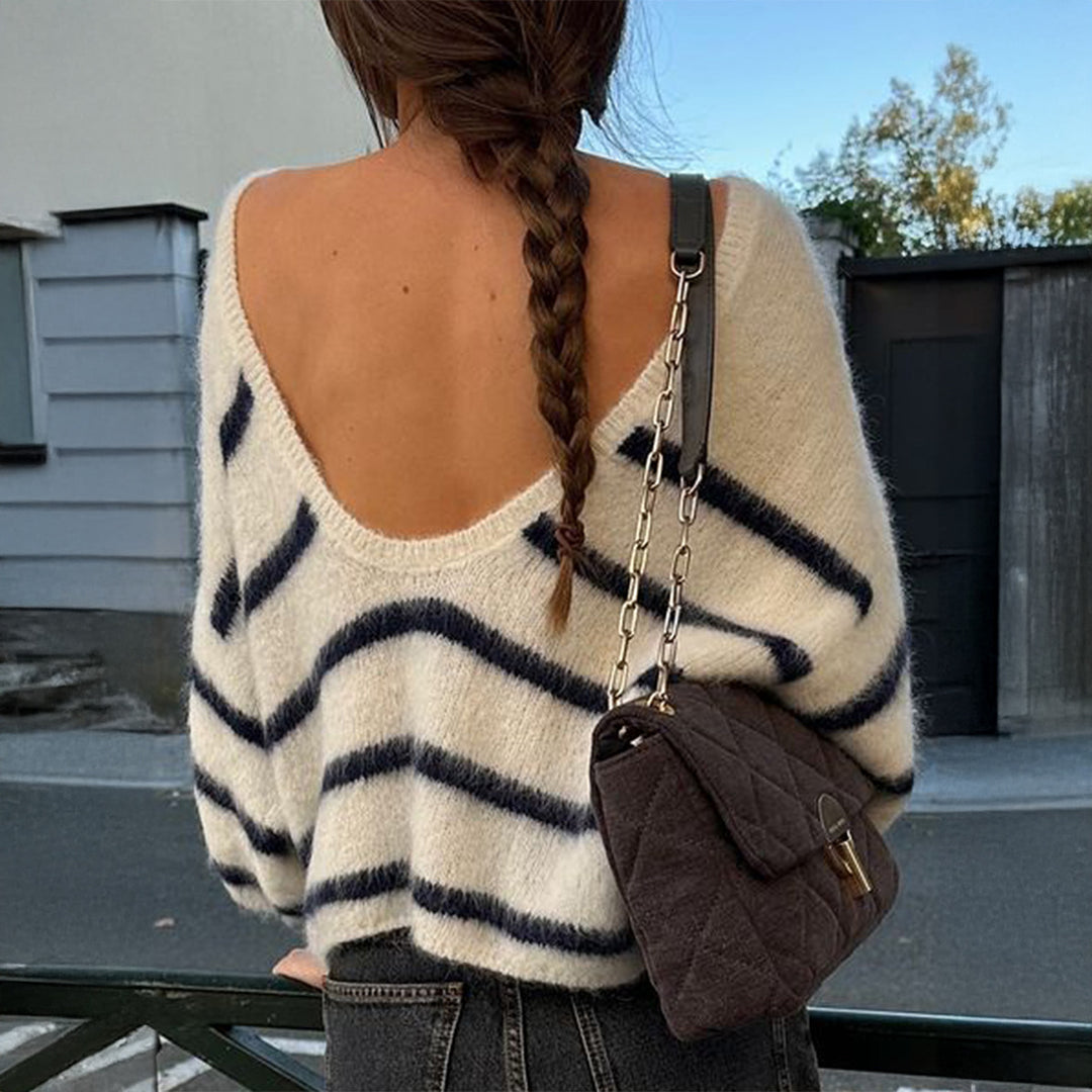 Damen nan oversized Mohair-Strickpullover mit weitem Carmen-Boat-Ausschnitt und flauschiger Struktur Echo Archiv
