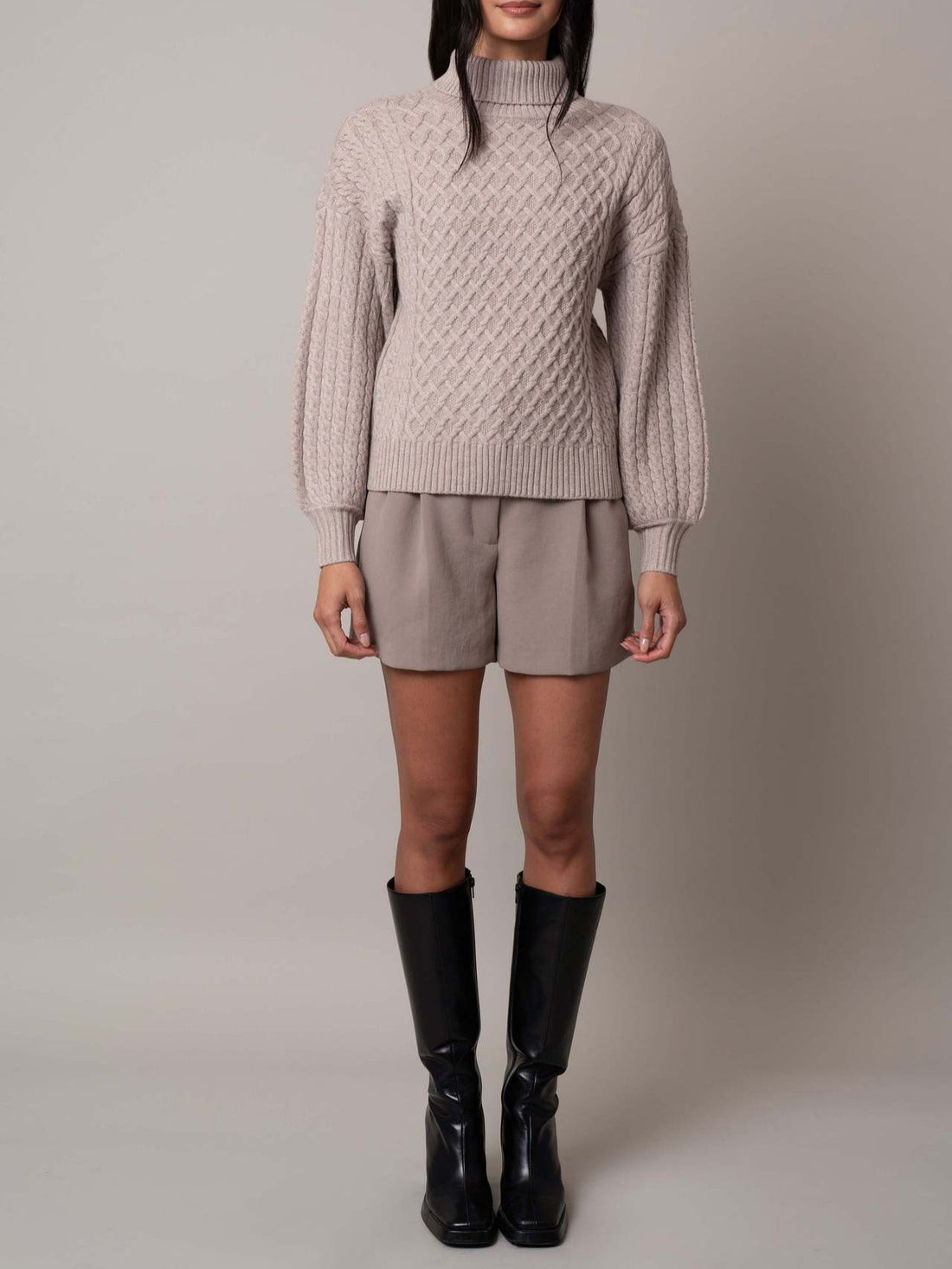 Damen Modischer Strickpullover mit hohen Kragen – Mavelle