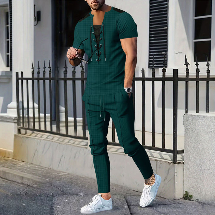 Herren modisches T-Shirt mit Schnürdesign Echoarchiv