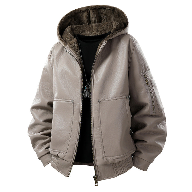 Herren gefütterte Lederoptik-Bomberjacke mit Kapuze und Teddyinnenfutter Echo Archiv