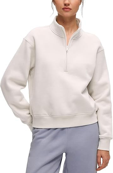 Damen Oversize-Sweatshirt mit halbem Reißverschluss, Stehkragen und Rippbündchen Echoarchiv