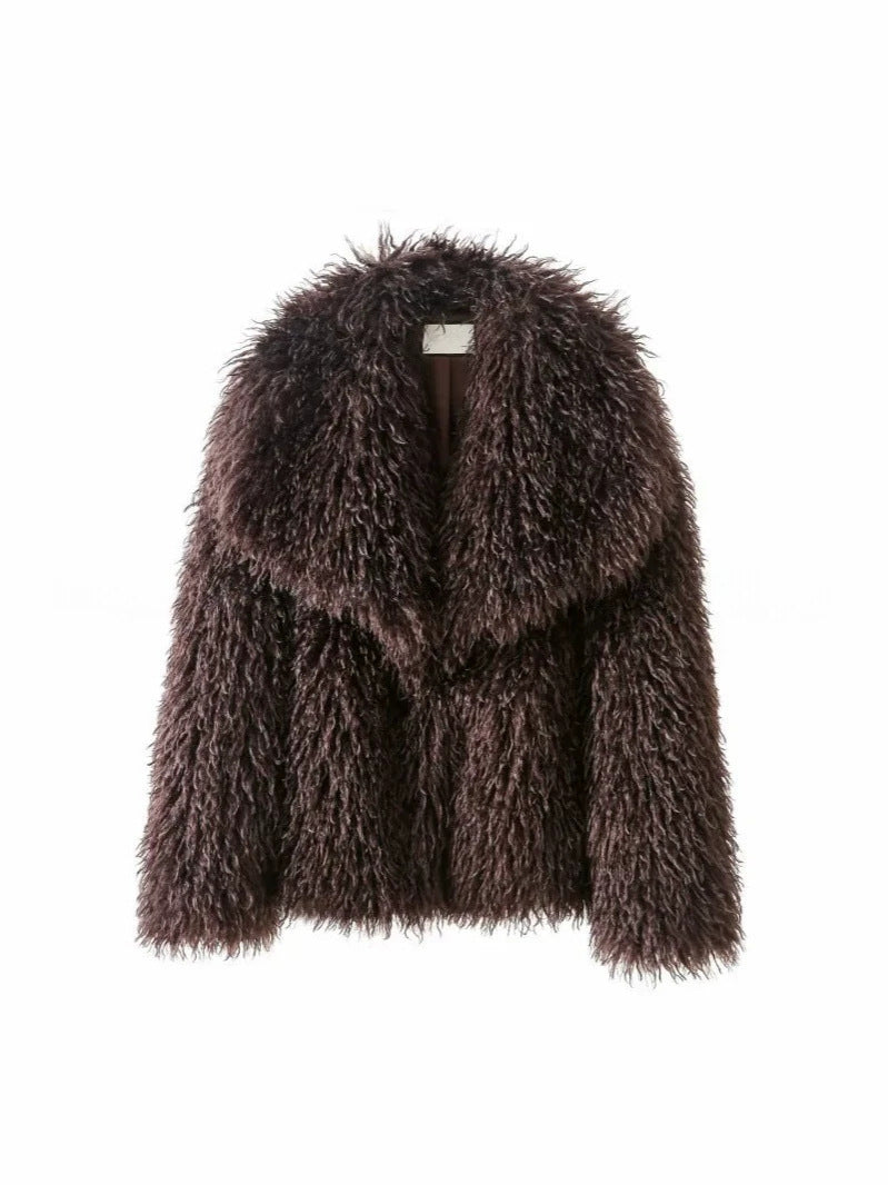 Damen Kurzjacke aus langflorigem Kunstpelz mit extra breitem Schalkragen Echo Archiv