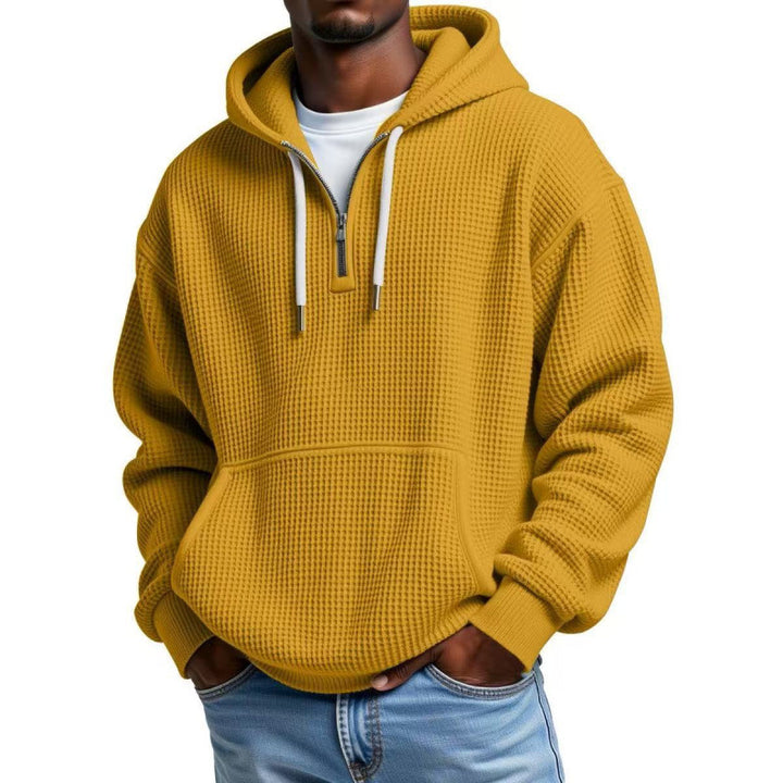 Herren Waffelstruktur-Hoodie mit halbem Reißverschluss und Kängurutasche Echo Archiv