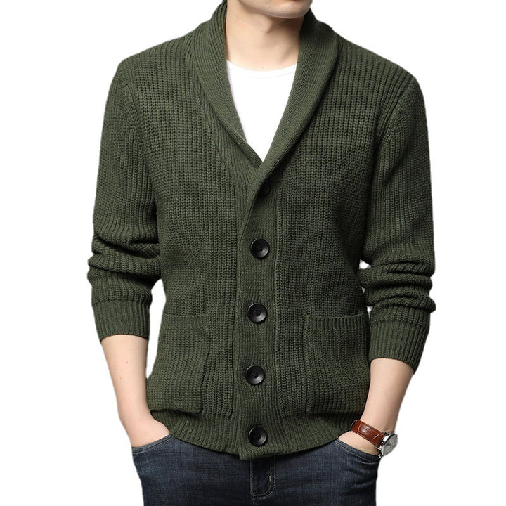 Herren Grobstrick-Cardigan mit Schalkragen, aufgesetzten Taschen und Knopfleiste Echo Archiv