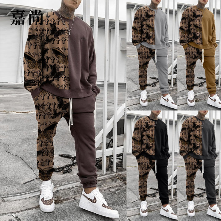 Herren Weit geschnittenes Freizeit-Set aus Baumwollfleece mit grafischem Frontprint und Kordel-Jogger Echoarchiv