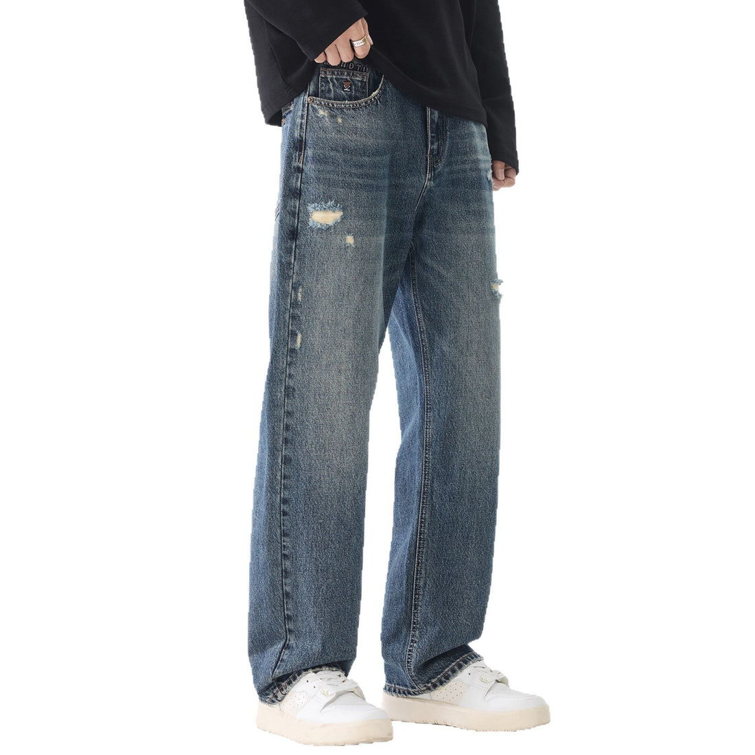 Herren Locker geschnittene Baggy-Jeans aus robustem Denim mit Distressed-Details Echoarchiv