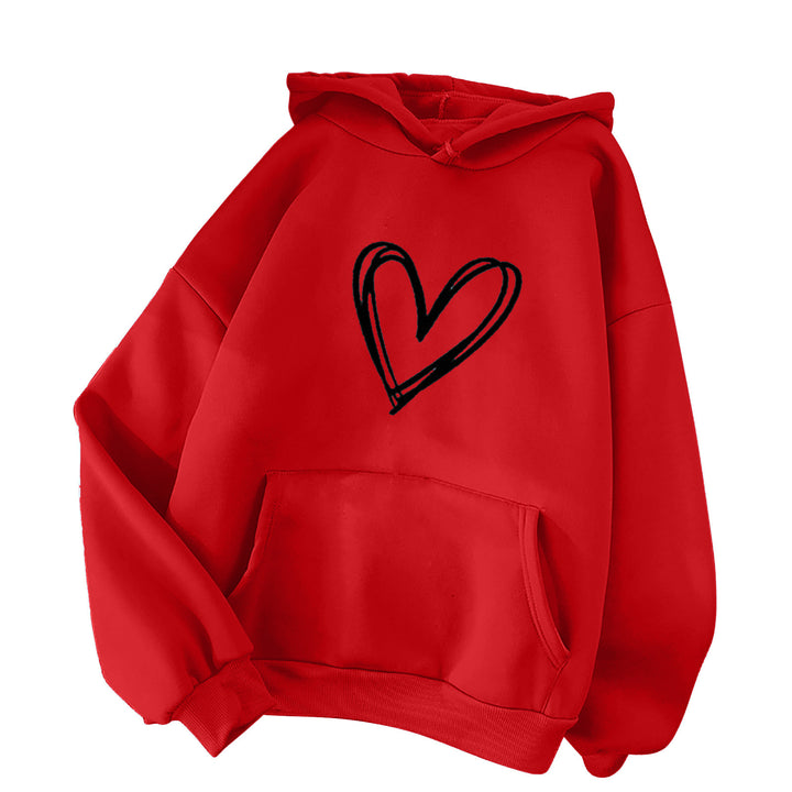Damen oversized Kapuzenpullover mit handgezeichnetem Herzprint, Kängurutasche und weichem Fleece-Innenfutter – Auréline