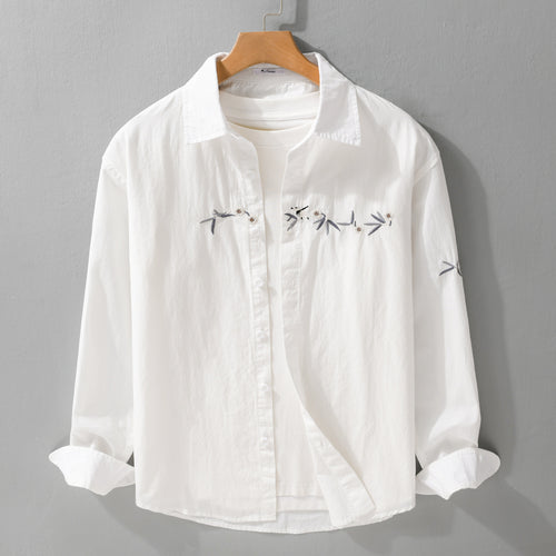 Damen Lockeres besticktes Baumwoll-Overshirt mit Kentkragen und Layering‑Detail Echoarchiv