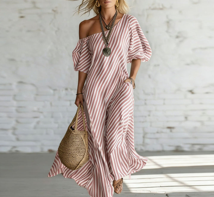 Damen Maxikleid mit asymmetrischem Schnitt und auffälligen Streifen Echo Archiv
