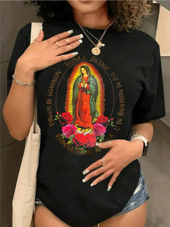 Damen T-Shirt mit kreativem Grafikdruck und luxuriösen Paillettenakzenten Echo Archiv